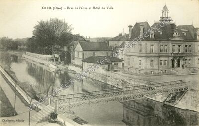 Carte postale ancienne Bras de l'Oise et Hôtel de Ville — Creil (Oise)