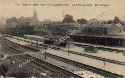 Carte postale ancienne La Gare, les Quais - Vue Intérieure — Saint-Just-en-Chaussée (Oise)