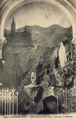 Carte postale ancienne Eglise - Grotte exécutée par Joseph VANPOULLE — Béthencourt (Nord)