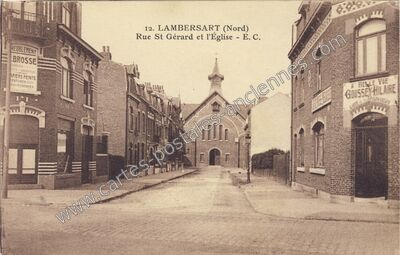 Carte postale ancienne Rue St Gérard et l'Église — Lambersart (Nord)