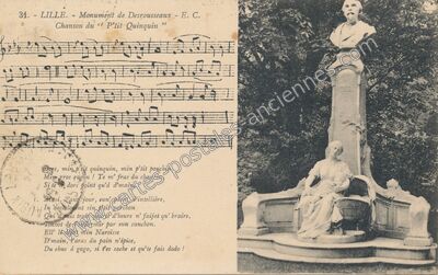 Carte postale ancienne Monument de Desrousseaux - E. C. Chanson du " P'tit Quinquin — Lille (Nord)