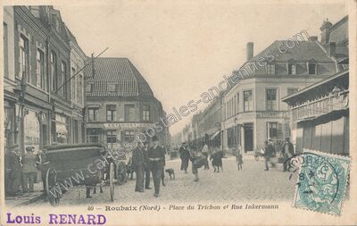 Carte postale ancienne Place du Trichon et Rue Inkermann — Roubaix (Nord)