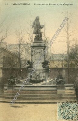Carte postale ancienne Le monument Watteau par Carpeaux — Valenciennes (Nord)