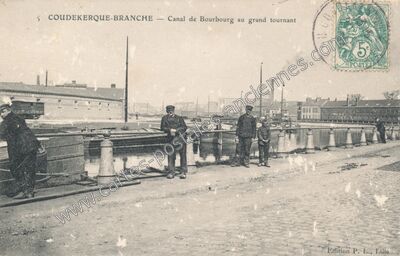 Carte postale ancienne Canal de Bourbourg au grand tournant — Coudekerque-Branche (Nord)