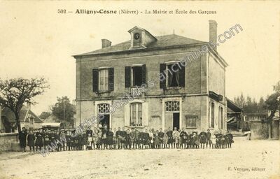 Carte postale ancienne La Mairie et École des Garçons — Alligny-Cosne (Nièvre)