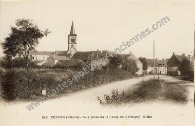 Carte postale ancienne Vue prise de la Route de Corbigny — Cervon (Nièvre)