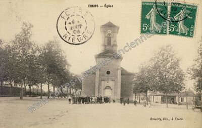 Carte postale ancienne Église — Fours (Nièvre)