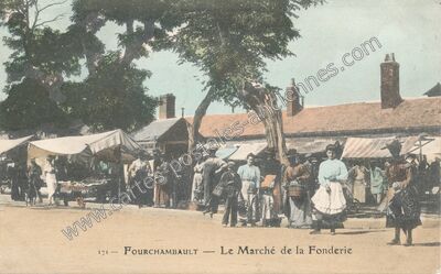 Carte postale ancienne Le Marché de la Fonderie — Fourchambault (Nièvre)