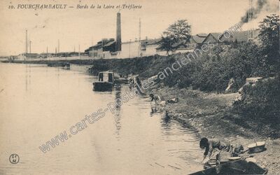 Carte postale ancienne Bords de la Loire et Tréfilerie — Fourchambault (Nièvre)