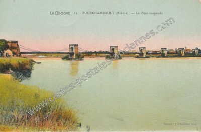 Carte postale ancienne Le Pont suspendu — Fourchambault (Nièvre)