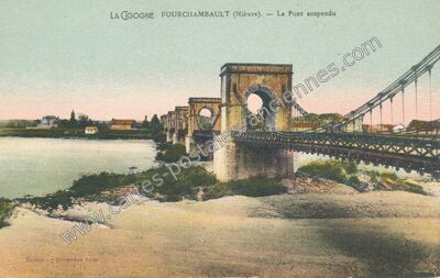 Carte postale ancienne La Gogne - Le Pont suspendu — Fourchambault (Nièvre)