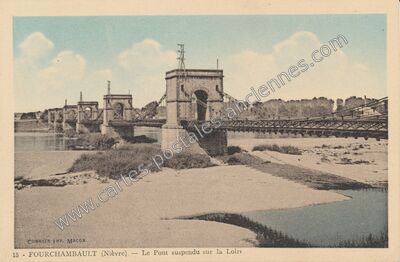 Carte postale ancienne Le Pont suspendu sur la Loire — Fourchambault (Nièvre)