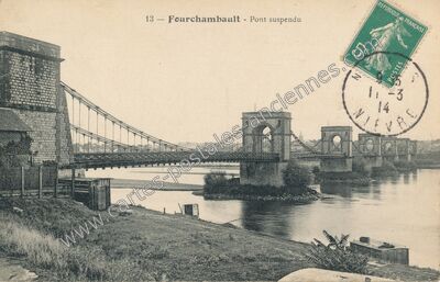 Carte postale ancienne Pont suspendu — Fourchambault (Nièvre)