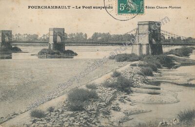 Carte postale ancienne Le Pont suspendu — Fourchambault (Nièvre)