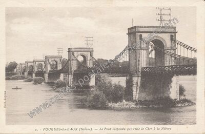 Carte postale ancienne Le Pont suspendu qui relie le Cher à la Nièvre — Fourchambault (Nièvre)
