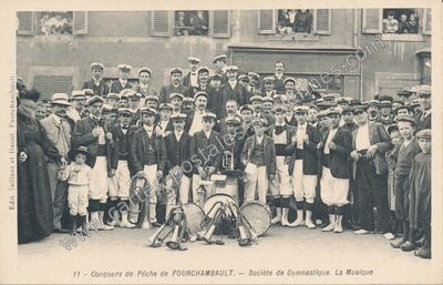 Carte postale ancienne Concours de Pêche — Société de Gymnastique. La Musique — Fourchambault (Nièvre)