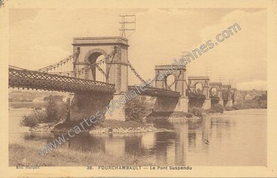Carte postale ancienne Le Pont Suspendu — Fourchambault (Nièvre)