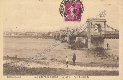 Carte postale ancienne La Loire. — Pont Suspendu — Fourchambault (Nièvre)