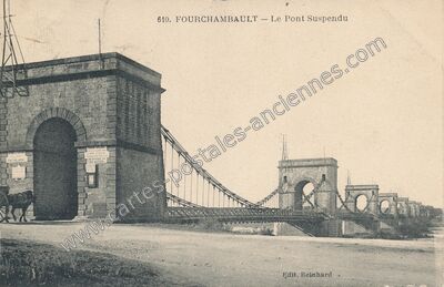 Carte postale ancienne Le Pont Suspendu — Fourchambault (Nièvre)