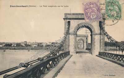 Carte postale ancienne Le Pont suspendu sur la Loire — Fourchambault (Nièvre)