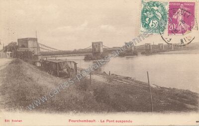 Carte postale ancienne Le Pont suspendu — Fourchambault (Nièvre)