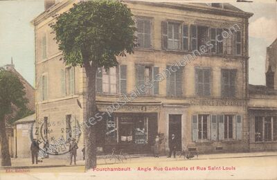 Carte postale ancienne Angle Rue Gambetta et Rue Saint-Louis — Fourchambault (Nièvre)