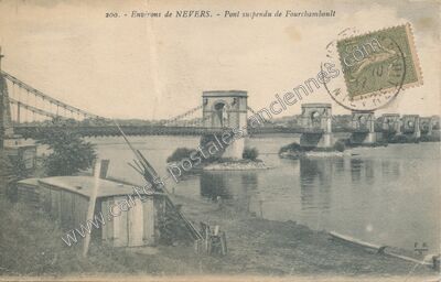Carte postale ancienne Pont suspendu de Fourchambault — Fourchambault (Nièvre)