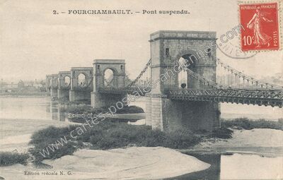 Carte postale ancienne Pont suspendu — Fourchambault (Nièvre)