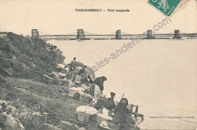 Carte postale ancienne Pont suspendu — Fourchambault (Nièvre)