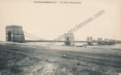 Carte postale ancienne Le Pont Suspendu — Fourchambault (Nièvre)