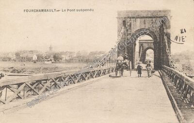 Carte postale ancienne Le Pont suspendu — Fourchambault (Nièvre)