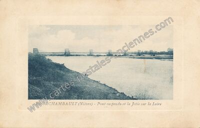 Carte postale ancienne Pont suspendu et la Jetée sur la Loire — Fourchambault (Nièvre)