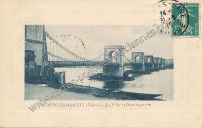 Carte postale ancienne La Loire et Pont suspendu — Fourchambault (Nièvre)