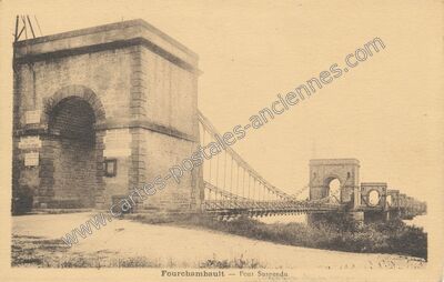 Carte postale ancienne Pont Suspendu — Fourchambault (Nièvre)