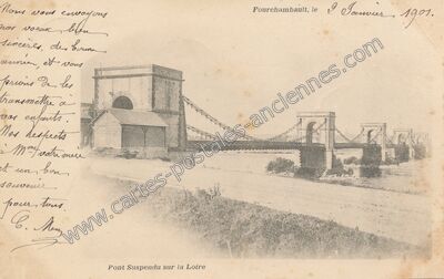 Carte postale ancienne Pont Suspendu sur la Loire — Fourchambault (Nièvre)