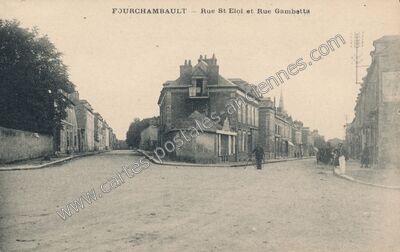 Carte postale ancienne Rue St Eloi et Rue Gambetta — Fourchambault (Nièvre)