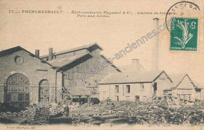 Carte postale ancienne Établissements Magnard & Cie. - Ateliers de tonnerie. Parc aux fontes — Fourchambault (Nièvre)