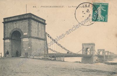 Carte postale ancienne Le Pont suspendu — Fourchambault (Nièvre)