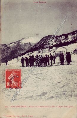 Carte postale ancienne Concours International de Skis - Départ des Alpinis — Montgenèvre (Hautes-Alpes)