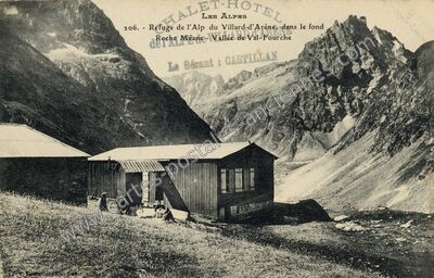 Carte postale ancienne Refuge de l'Alp du Villard-d'Arène, dans le fond de Roche Méane - Vallée de Val-Fourche — Villar-d'Arêne (Hautes-Alpes)