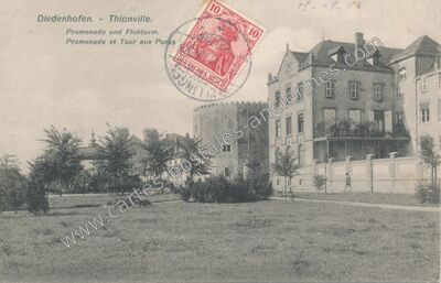 Carte postale ancienne Promenade und Flohturm. Promenade et Tour aux Puces — Thionville (Moselle)