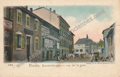 Carte postale ancienne Bahnhofstrasse — rue de la gare — Dieuze (Moselle)