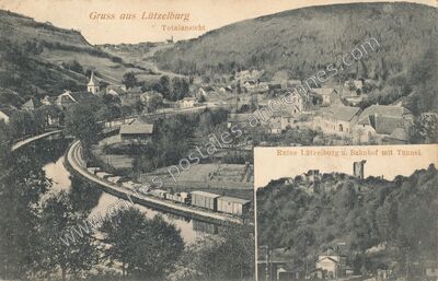Carte postale ancienne Ruine Lützelburg u. Bahnhof mit Tunnel — Lutzelbourg (Moselle)