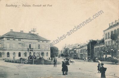 Carte postale ancienne Französ. Vorstadt mit Post — Sarrebourg (Moselle)