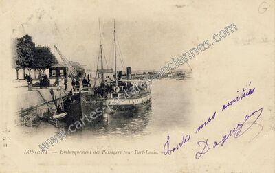 Carte postale ancienne Embarquement des Passagers pour Port-Louis — Lorient (Morbihan)