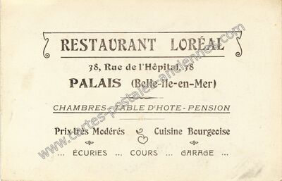 Carte postale ancienne Restaurant Loréal — Le Palais (Morbihan)