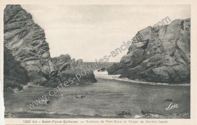 Carte postale ancienne Rochers de Port-Bara et Plage de Monhir-Jacob — Quiberon (Morbihan)