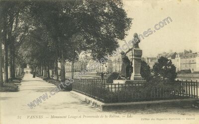 Carte postale ancienne Monument Lesage et Promenade de la Rabine — Vannes (Morbihan)