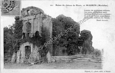 Carte postale ancienne Ruines du château du Plessis — Mauron (Morbihan)