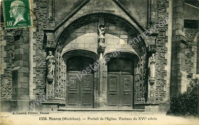 Carte postale ancienne Portail de l'Eglise, Vantaux du XVI° siècle — Mauron (Morbihan)